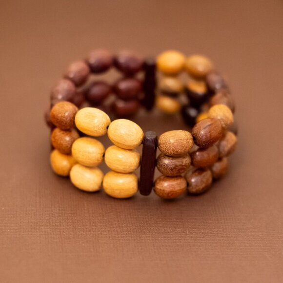 7 inch, Vintage Wooden Oval Beads Unique Beaded Bracelet - U26 - Picture 1 of 3